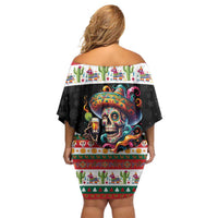 Mexican Sugar Skull Family Matching Off Shoulder Short Dress and Hawaiian Shirt Feliz Navidad Mexico - Wonder Print Shop