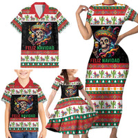 Mexican Sugar Skull Family Matching Short Sleeve Bodycon Dress and Hawaiian Shirt Feliz Navidad Mexico - Wonder Print Shop