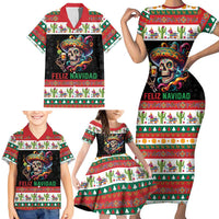 Mexican Sugar Skull Family Matching Short Sleeve Bodycon Dress and Hawaiian Shirt Feliz Navidad Mexico - Wonder Print Shop