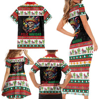 Mexican Sugar Skull Family Matching Short Sleeve Bodycon Dress and Hawaiian Shirt Feliz Navidad Mexico - Wonder Print Shop