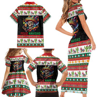 Mexican Sugar Skull Family Matching Short Sleeve Bodycon Dress and Hawaiian Shirt Feliz Navidad Mexico - Wonder Print Shop