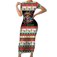 Mexican Sugar Skull Family Matching Short Sleeve Bodycon Dress and Hawaiian Shirt Feliz Navidad Mexico - Wonder Print Shop