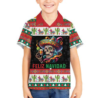 Mexican Sugar Skull Family Matching Short Sleeve Bodycon Dress and Hawaiian Shirt Feliz Navidad Mexico - Wonder Print Shop