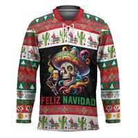 Mexican Sugar Skull Hockey Jersey Feliz Navidad Mexico - Wonder Print Shop