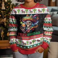 Mexican Sugar Skull Kid Ugly Christmas Sweater Feliz Navidad Mexico - Wonder Print Shop