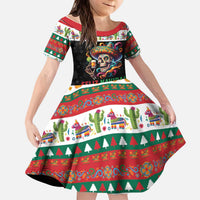 Mexican Sugar Skull Kid Short Sleeve Dress Feliz Navidad Mexico - Wonder Print Shop
