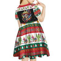 Mexican Sugar Skull Kid Short Sleeve Dress Feliz Navidad Mexico - Wonder Print Shop