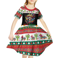 Mexican Sugar Skull Kid Short Sleeve Dress Feliz Navidad Mexico - Wonder Print Shop