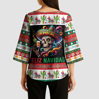 Mexican Sugar Skull Kimono Sleeve Blouse Feliz Navidad Mexico - Wonder Print Shop