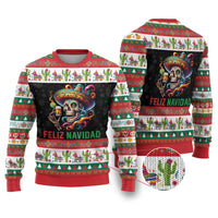 Mexican Sugar Skull Ugly Christmas Sweater Feliz Navidad Mexico - Wonder Print Shop