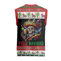 Mexican Sugar Skull Christmas Knitted V-Neck Vest Feliz Navidad Mexico - Wonder Print Shop