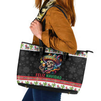 Mexican Sugar Skull Leather Tote Bag Feliz Navidad Mexico - Wonder Print Shop