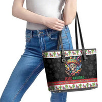 Mexican Sugar Skull Leather Tote Bag Feliz Navidad Mexico - Wonder Print Shop