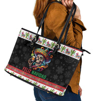Mexican Sugar Skull Leather Tote Bag Feliz Navidad Mexico - Wonder Print Shop