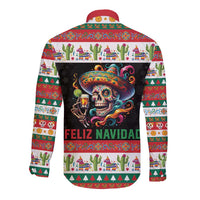 Mexican Sugar Skull Long Sleeve Button Shirt Feliz Navidad Mexico - Wonder Print Shop