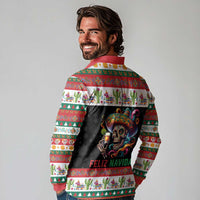 Mexican Sugar Skull Long Sleeve Polo Shirt Feliz Navidad Mexico - Wonder Print Shop