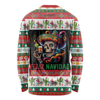 Mexican Sugar Skull Long Sleeve Shirt Feliz Navidad Mexico - Wonder Print Shop