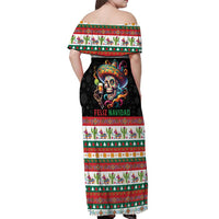 Mexican Sugar Skull Off Shoulder Maxi Dress Feliz Navidad Mexico - Wonder Print Shop