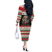 Mexican Sugar Skull Off The Shoulder Long Sleeve Dress Feliz Navidad Mexico - Wonder Print Shop