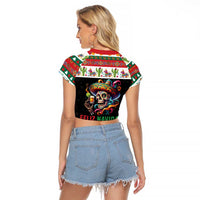 Mexican Sugar Skull Raglan Cropped T Shirt Feliz Navidad Mexico - Wonder Print Shop
