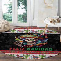 Mexican Sugar Skull Round Carpet Feliz Navidad Mexico - Wonder Print Shop