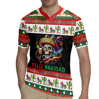 Mexican Sugar Skull Rugby Jersey Feliz Navidad Mexico - Wonder Print Shop