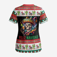 Mexican Sugar Skull Scrub Top Feliz Navidad Mexico - Wonder Print Shop