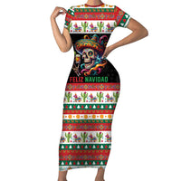 Mexican Sugar Skull Short Sleeve Bodycon Dress Feliz Navidad Mexico - Wonder Print Shop