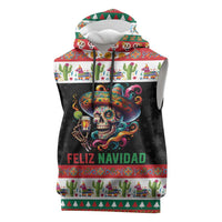 Mexican Sugar Skull Sleeveless Hoodie Feliz Navidad Mexico - Wonder Print Shop