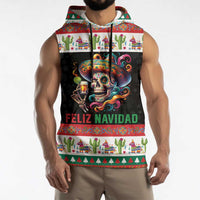 Mexican Sugar Skull Sleeveless Hoodie Feliz Navidad Mexico - Wonder Print Shop