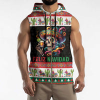 Mexican Sugar Skull Sleeveless Zip Hoodie Feliz Navidad Mexico - Wonder Print Shop