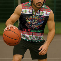 Mexican Sugar Skull Sleeveless Zip Hoodie Feliz Navidad Mexico - Wonder Print Shop