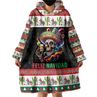 Mexican Sugar Skull Wearable Blanket Hoodie Feliz Navidad Mexico - Wonder Print Shop