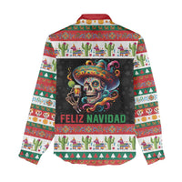 Mexican Sugar Skull Women Casual Shirt Feliz Navidad Mexico - Wonder Print Shop