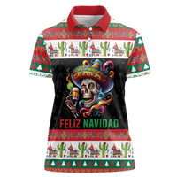 Mexican Sugar Skull Women Polo Shirt Feliz Navidad Mexico - Wonder Print Shop