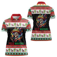 Mexican Sugar Skull Women Polo Shirt Feliz Navidad Mexico - Wonder Print Shop