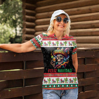 Mexican Sugar Skull Women Polo Shirt Feliz Navidad Mexico - Wonder Print Shop