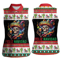 Mexican Sugar Skull Women Sleeveless Polo Shirt Feliz Navidad Mexico - Wonder Print Shop