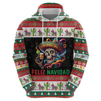Mexican Sugar Skull Zip Hoodie Feliz Navidad Mexico - Wonder Print Shop