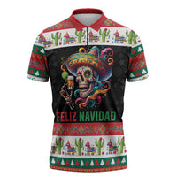 Mexican Sugar Skull Zipper Polo Shirt Feliz Navidad Mexico - Wonder Print Shop