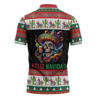 Mexican Sugar Skull Zipper Polo Shirt Feliz Navidad Mexico - Wonder Print Shop