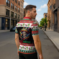 Mexican Sugar Skull Zipper Polo Shirt Feliz Navidad Mexico - Wonder Print Shop