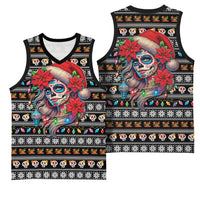 Mexican Sugar Skull Lady Christmas Basketball Jersey Feliz Navidad Mexico - Wonder Print Shop