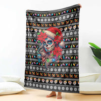 Mexican Sugar Skull Lady Christmas Blanket Feliz Navidad Mexico - Wonder Print Shop