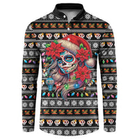 Mexican Sugar Skull Lady Christmas Button Sweatshirt Feliz Navidad Mexico - Wonder Print Shop