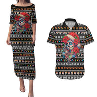 Mexican Sugar Skull Lady Christmas Couples Matching Puletasi and Hawaiian Shirt Feliz Navidad Mexico - Wonder Print Shop