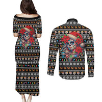 Mexican Sugar Skull Lady Christmas Couples Matching Puletasi and Long Sleeve Button Shirt Feliz Navidad Mexico - Wonder Print Shop