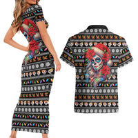 Mexican Sugar Skull Lady Christmas Couples Matching Short Sleeve Bodycon Dress and Hawaiian Shirt Feliz Navidad Mexico - Wonder Print Shop