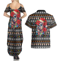 Mexican Sugar Skull Lady Christmas Couples Matching Summer Maxi Dress and Hawaiian Shirt Feliz Navidad Mexico - Wonder Print Shop