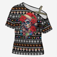 Mexican Sugar Skull Lady Christmas Cross Shoulder Shirt Feliz Navidad Mexico - Wonder Print Shop